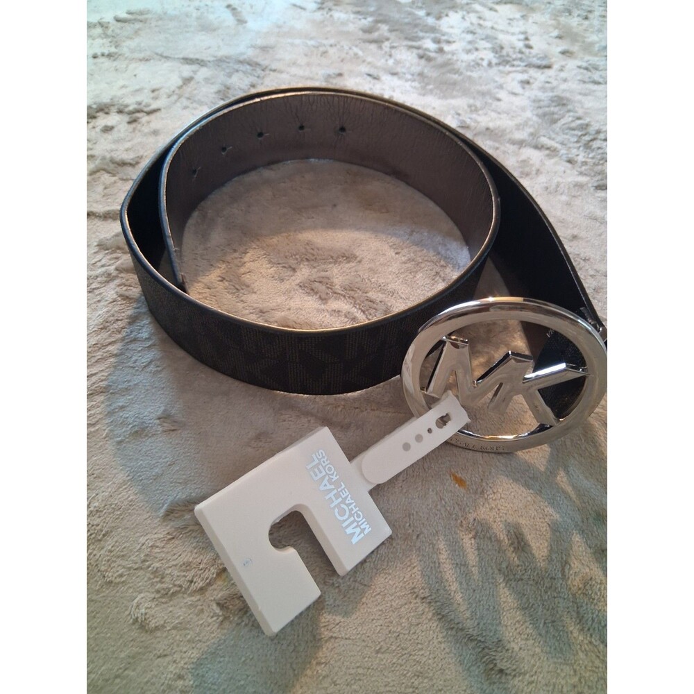 Michael Kors Leather Logo Belt Women's  Small Black Grey